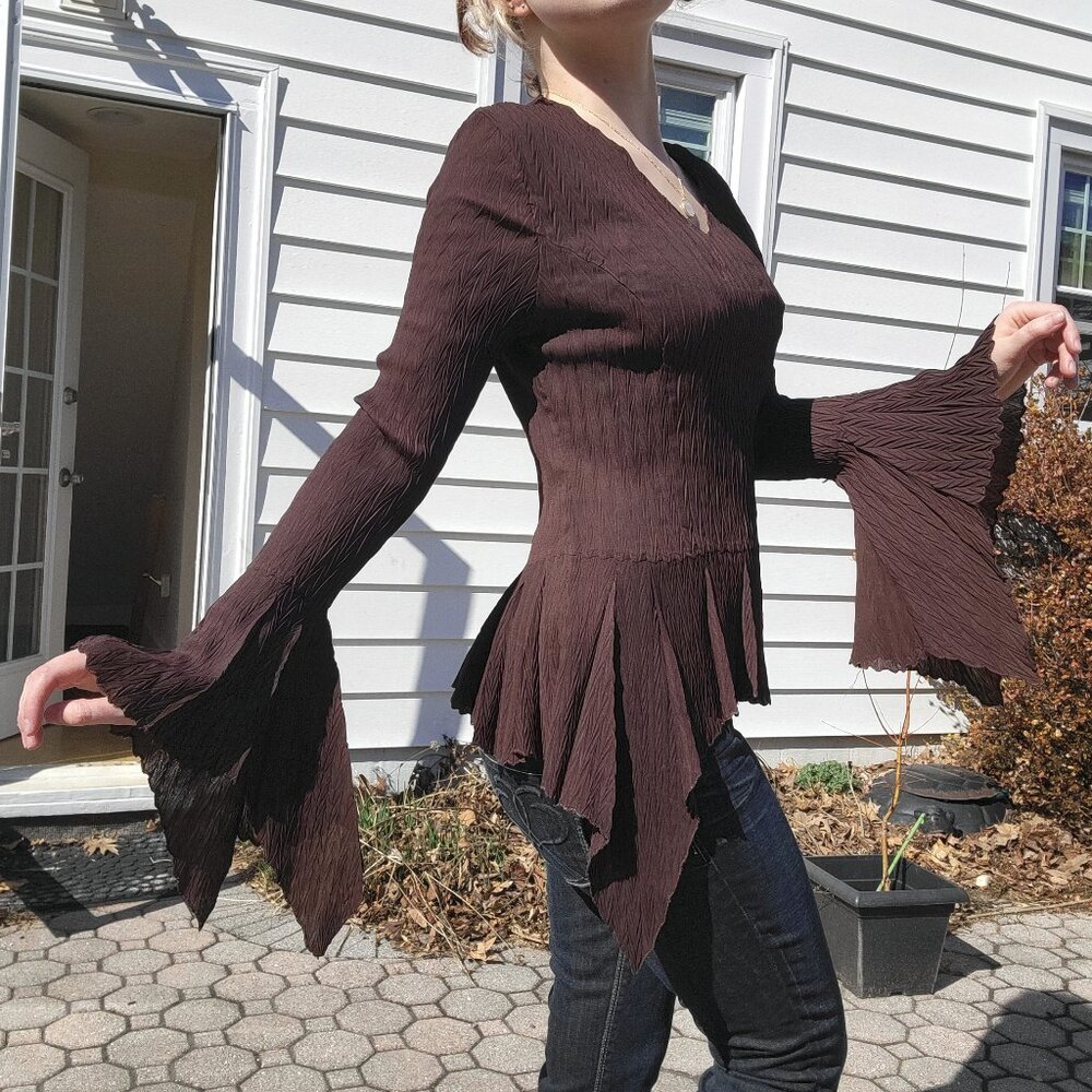 ❝ RAG vintage 90s brown witchy fairy blouse ⊹🍄‍🟫࿔ ࣪ ˖ ❞